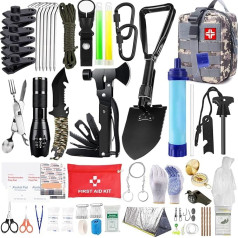 Survival Kit 240 in 1, Survival Military High-Quality Emergency Equipment with Water Filter Straw, First Aid Set, Multi-Tool, Outdoor Equipment for Hiking & Camping, Gifts for