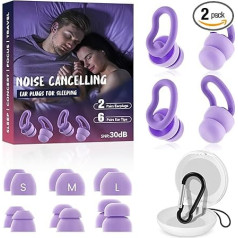 Ear Plugs for Sleeping - 2 Pairs Reusable Silicone Ear Protection, Soft Earplugs, Noise Reduction by 100% for Travel, Work, Sleeping and Concerts