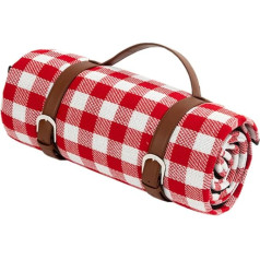 OnIUeZky Waterproof Picnic Blanket with Picnic Rugs with Carry Bag Multipurpose Beach Mat for Travel Camping Red and White Plaid