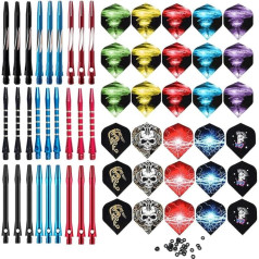 BIPY 87 Darts Shafts and Flights Set 2BA Threaded Throwing Fitting with O Ring Medium Aluminum Shafts Professional Dart Accessories Set for Indoor Dart Games