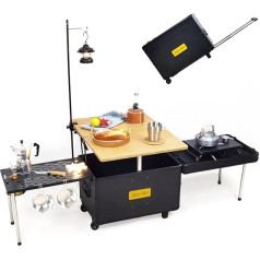 Camping Kitchen Outdoor Camping Cooking Station, Cook Station, Aluminium Camping Kitchen with Storage Organiser, Windscreen