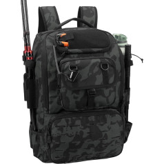 Pyrrhus Fishing Tackle Backpack with Rod and Gear Holder Lightweight Water Resistant Fishing Shoulder Storage Bag, black