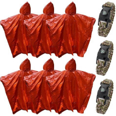 Notfallponcho, 3-in-1-Notfall-Armband, Notfall-Isolationsdecke, Überlebens-Campingdecke, geeignet für Marathons, Outdoor-Reisen, Wandern oder Erste Hilfe, 6 Stück
