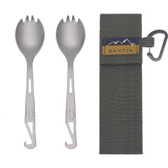 SANTTA Titan Camping Utensils, Titanium Ultr Weightlight Spork (Spoon and Fork) with Bottle Opener, Cutlery for Outdoor, Camping, Hiking and Travel, 2 Piece Set Camping Spork