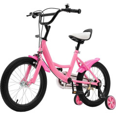 Kozivmo 16 Children's Bicycle, Boys Girls Universal Children's Bicycle with Stabilisers / Double Brakes / Adjustable Height as a Gift for Children Pink
