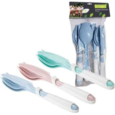 Plastic Cutlery Set Reusable 12-Piece Fork + Spoon + Knife (4 x Set of 3) Food Safe and Dishwasher Safe in Various Colours (Pink)