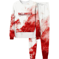 Sportanzug Damen Set, Sweatshirt und Freizeithose, Pullover Set Entsetzen Blutspritzer Jogginganzug Rund Ausschnitt 2 Teiliges Tracksuit Set Lässig Baggy Hausanzug Stilvolle Winter Sportswear Running