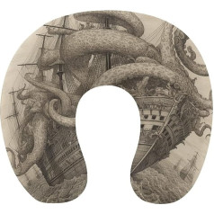 WYUSPGK Reisekissen, Segelpirat Octopus2 Druck Nackenkissen U-förmiges Kissen Reise Nackenkissen Memory Foam Kissen Flugzeug Kissen Tragbares Kissen