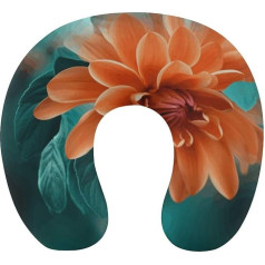 WYUSPGK Travel Pillow, Teal and Orange Floral Print Neck Pillow, U-shaped Pillow, Travel Neck Pillow, Memory Foam Pillow, Aeroplane Pillow, Portable Pillow