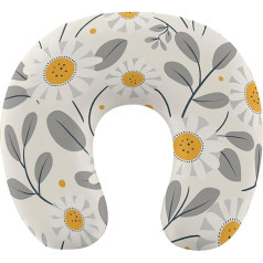 U Shaped Travel Pillow Memory Cotton U Shaped Neck Pillow with Grey Leaves Printed Lightweight Portable Ideal for Airplane Chair, Car, Home, Office