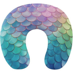 LHJKB U Shaped Travel Pillow Memory Cotton U Shaped Neck Pillow Dreamy Gradient Mermaid Scales Printed Lightweight Portable Headrest Ideal for Airplane Chair, Car, Home