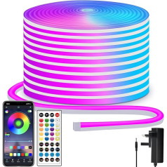segrass Neon LED Strip 15 m Remote Control / App Control, IP65 Waterproof Flexible Neon LED Light Strip, 24 V RGB LED Strip Neon Fairy Lights, Applicable to Bedroom, Room and Outdoor Decoration