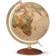 PAL 3010 Antikstil: Antikdesign-Leuchtglobus 30 cm, aktuelle politische Karte, messingfarbener Metallmeridian, Holzfuß (Alter Globus)