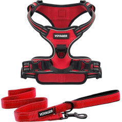 Best Pet Supplies Voyager Dog Harness & Lead - Double Attachment No Pull Harness & Lead - Red Grid Pattern, M (22-27 Inch Chest)