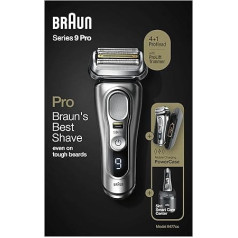 Braun Series 9 Pro Men's Razor with 4+1 Shaving Head, Electric Shaver & ProLift Trimmer, PowerCase, 5-in-1 Cleaning Station, 60 Minutes Running Time, Made in Germany, Gift Man, 9477cc, Silver