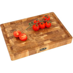 B4K® 35 x 25 x 4 cm Kitchen Board Made of Oak End Wood Antibacterial End Wood Board with Handles, Silicone Feet and Juice Groove | End Wood Chopping Board | Chopping Block