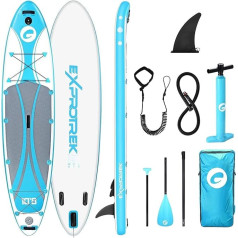 Exprotrek Stand Up Paddling Board, Inflatable SUP Board, Stand Up Paddle Board Set, 6 Inch Thick for with Paddle and Complete Accessories, 200 kg Max, Black/Blue