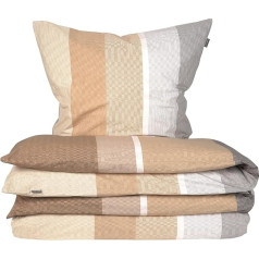Schiesser Endy Stripes Bed Linen Set, Renforcé, 100% Cotton from Sustainable Production, 135 x 200 cm + 80 x 80 cm, Sand