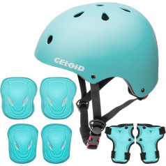 CELOID Children's Helmet Pad Set, Adjustable Children's Skateboard Bicycle Helmet Knee & Elbow Pads Wrist Guards 3-5-8 Years Children's Protective Equipment Set for Girls Boys Bicycle Scooter Skating