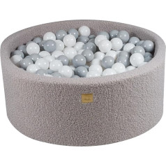 MEOWBABY Baby Ball Pit, Round 90 x 40 cm, Ball Pits for Children with 300 Balls, Boucle, Grey: White/Grey