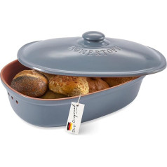 Römertopf Maxi Bread Pot Natural Ceramic Bread Container for Food-Safe Bread Storage Blue/Grey