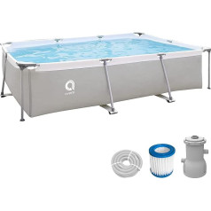 Avenli Pool 300 x 207 x 65 cm Steel Frame Above Ground Pool Set with Filter Pump Hoses and Filter Cartridge Grey Frame Pool Rectangular Swimming Pool