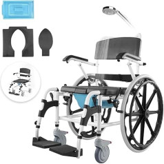 VEVOR Shower Wheelchair, 17.5 Inch Wide Aluminium Alloy Bathroom Wheelchair for Indoor Shower, Adjustable Shower Wheelchair with Brake for Disabled Adults, 300 lbs Load Capacity, Shower