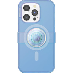 PopSockets iPhone 14 Pro Phone Case with Phone Grip and Slider, MagSafe Compatible, Allows Wireless Charging - Blue Clear