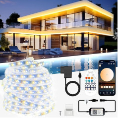 TENDIST LED Strip 10 m Outdoor Warm White to Cool White Dimmable, LED Strip Outdoor IP67 Waterproof White with Smart App and Remote Control, 24 V Outdoor LED Strip Self-Adhesive for Kitchen, Gazebo