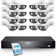 ZOSI 32CH 4K Outdoor Surveillance Camera Set with 2-Way Audio, 16X 8MP PoE Camera and 4TB HDD NVR for 24/7 Video Surveillance, AI Person Detection and Vehicle Detection