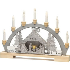 Konstsmide Christmas Lights/LED Nativity Scene Wooden Table Decoration/Indoor Use (IP20)/Transformer or Battery Operation (Excl.)/10 Warm White Diodes/Transparent Cable, Wood, Grey