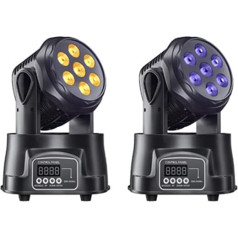Areyourshop Pack of 2 7 x 10 W RGBW 4-in-1 LED Moving Head Stage Light - DJ Lighting for Stage Performances, KTV, Weddings and Events - Compact, High Performance & Versatile Control Modes