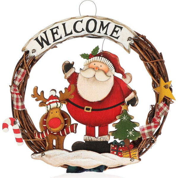 com-four® Braided Christmas Wreath - Door Wreath Welcome for Christmas - Christmas Decoration for Hanging - Wooden Wreath Approx. Diameter 24 cm (Santa Claus - M)