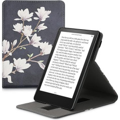 kwmobile Protective Case Compatible with Amazon Kindle Paperwhite (11st Gen - 2021) - Case e-Reader with Strap Stand - Magnolia Taupe White Dark Grey