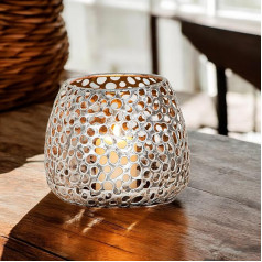 GILDE Chico Metal Lantern - Table Decoration Colour: Silver Antique Finish Matt - Decorative Candle Holder for Tea Lights or Small Pillar Candles Height 12 cm