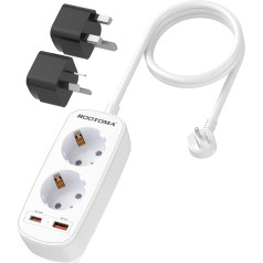 Socket Adapter USA/UK/AUS with PD20W USB Fast Charger, Travel Adapter Worldwide, 2-Way 1.5 m Cable Travel Adapter for USA, Canada, Thailand, England, Australia, China, New Zealand