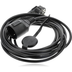 P4Y Extension Cable with Waterproof Class IPx4 and Schuko Angled Plug, Socket for Type F Plug with Earth, 3 x 1.5 mm², 5 m, Black