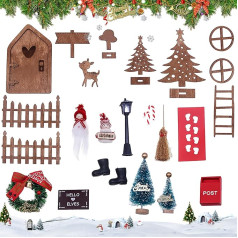 Elfinfi Gnome Door Set, Wooden Gnome Door, Gnome Accessories, Christmas, Gnome Door Accessories with Christmas Wreath, Gnome Set, Gnome Construction Site Children's Set