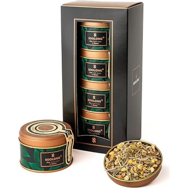 Soolong Sense Nr1 Exclusive Gift Set Herbal Tea - with Four Delicious Loose Teas - from China, Malawi, Japan and South Africa - Mother's Day Gift - Assortment of 4 Pieces