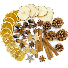 Pextian Pack of 69 Potpourri Christmas Decoration, Advent Wreath, Decorative Fragrance Potpourri with Pine Cones, Cinnamon Sticks, Dried Orange Slices, Apple Pieces, Lemon Slices, Pot Pourri