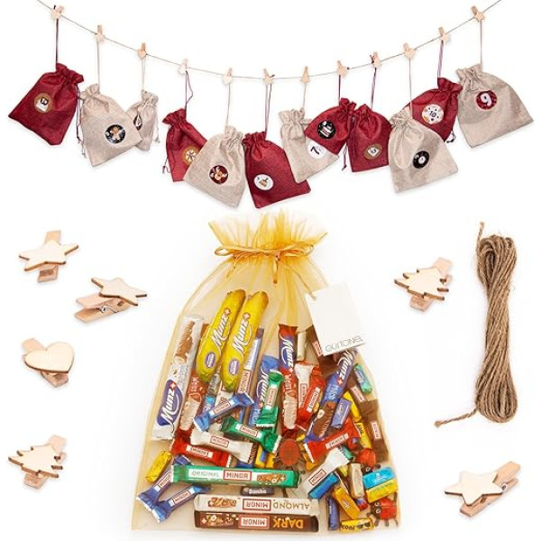 GUSTONE. Advent Calendar DIY Munz Minor Swiss Chocolate Christmas Calendar to Fill and Hang Yourself Gift Set