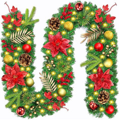 ITMNMNL Christmas Garland 2.7 m Christmas Garland with Lighting Garland Christmas Garlands, Christmas Garlands, Christmas Decoration Garland Christmas Garland for Stairs, Doors, Garden