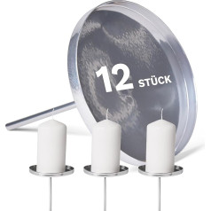 Novaliv 12 x Candle Pin Flat without Pin 9 cm Silver Round Candle Pin Christmas Wreath Candle Holder Advent Wreath Decoration Candle Pick Candle Nozzle Metal Round Advent Wreath Advent Candle Holder