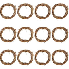 PATIKIL 4 Inch Rattan Wreath, 12 Pieces 0.59 Inch Wire OD Christmas Round Natural Vine Branch Wreath Garland Flower Ring Hoop for Door and Window Decorations, Wood