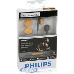 ?Philips SHQ1017GY In-Ear-Sport-Kopfhörer für iPhone/iPod, inkl. Reisetasche, Kabel-Clip und schweißresistente Ohrstöpsel in 3 Größen für einen sicheren Halt, Orange / Grau