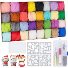 Anstore Felt Wool Set, 32 Colours, 5 g Each Felting Wool Basic Set, Basic Felting Tools and Accessories for Beginners, Felting Wool Crafts, Needle Felting for Wet Felting, Dry Felting and Felt Animal