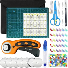 JOYBOY Rotary Cutter Set, 45 mm Rotary Cutter Fabric Cutter Set, A4 Cutting Mat, 5 Replacement Blades, Fabric Clips, Patchwork Ruler, for Sewing, Patchwork, Quilting