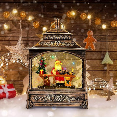Joellfuner LED Christmas Lantern, Christmas Snow Globe Lantern with Music, Christmas Lantern with Snow Flurry as Christmas Decoration, Table Decoration, for Adults, Children, Gift (B2)
