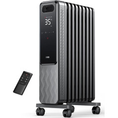 Dreo Oil Radiator Energy Saving 2000 W, Mobile Electric Heater 9 Ribs with Remote Control, 3 Heat Settings, 4 Modes, 24 Hours Timer, Overheating Tilt Protection, Radiators Electric Heater with