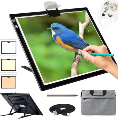 A3 Light Pad for Diamond Painting with Bag - Rechargeable Diamond Art Light Board, 3 Colours, Continuously Dimmable, 6 Levels Brightness, Light Box, Portable Battery Operated Light Box for Sketching